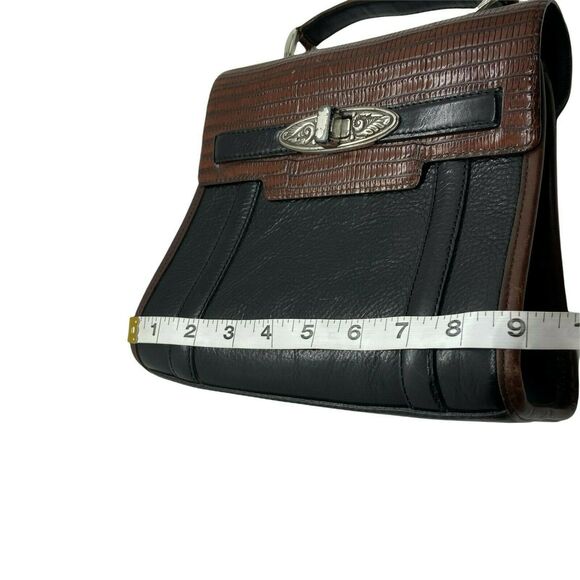 Brighton Handbag Purse Retro Women's Black Brown Leather Classic 8"x 9"x 3.5" - Picture 11 of 16